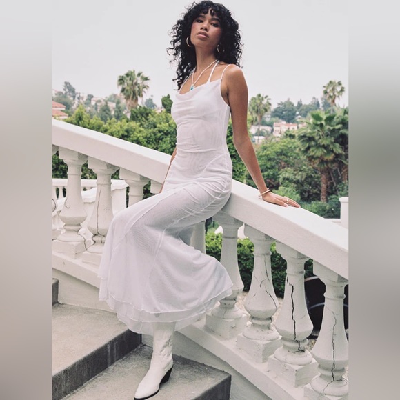 Princess Polly SIKORA VINTAGE Sheer Mesh MAXI DRESS 0 WHITE - Picture 3 of 11